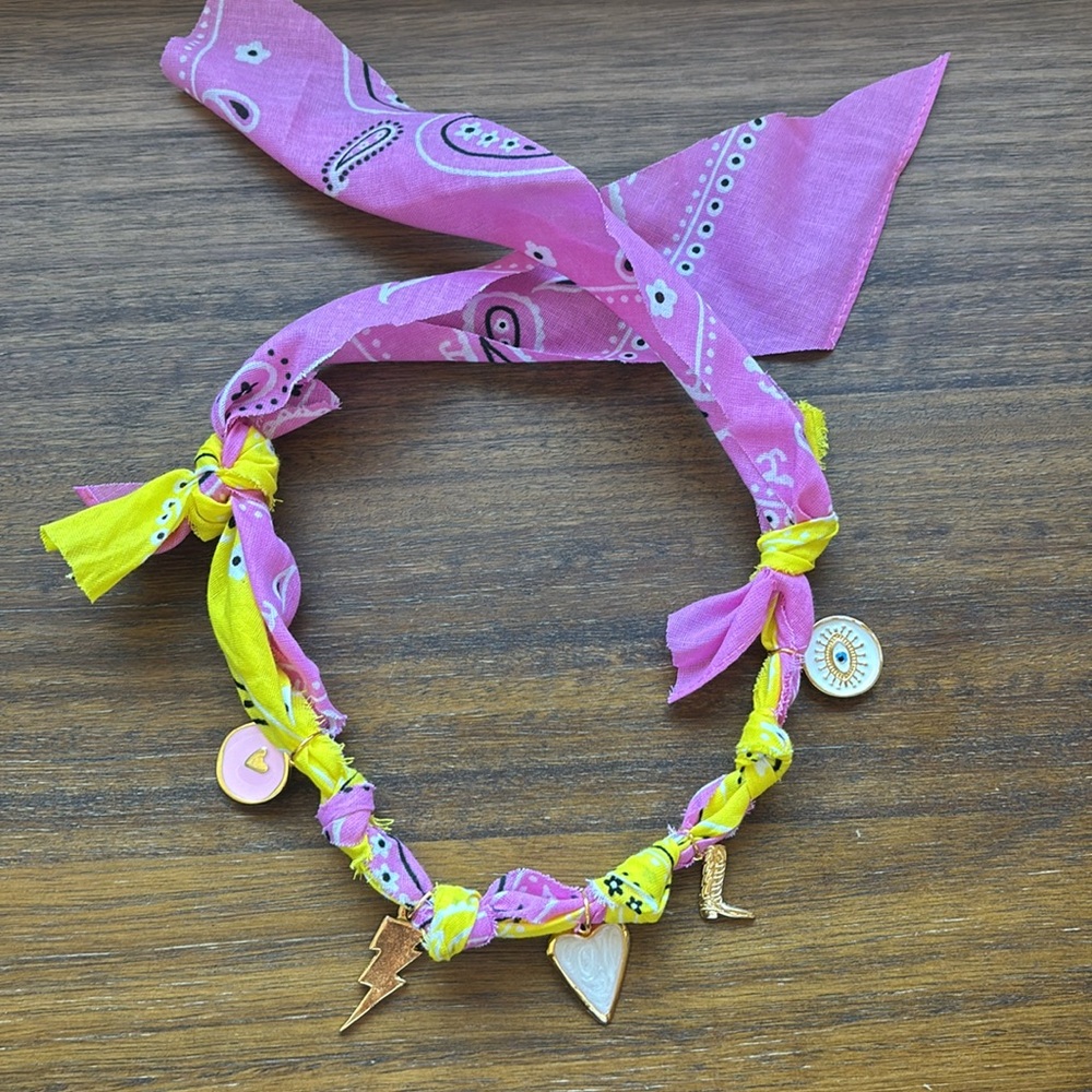 Pink and Yellow Bandana Charm Necklace